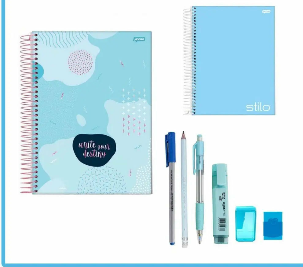 Kit Material escolar Tons de Azul Pastel